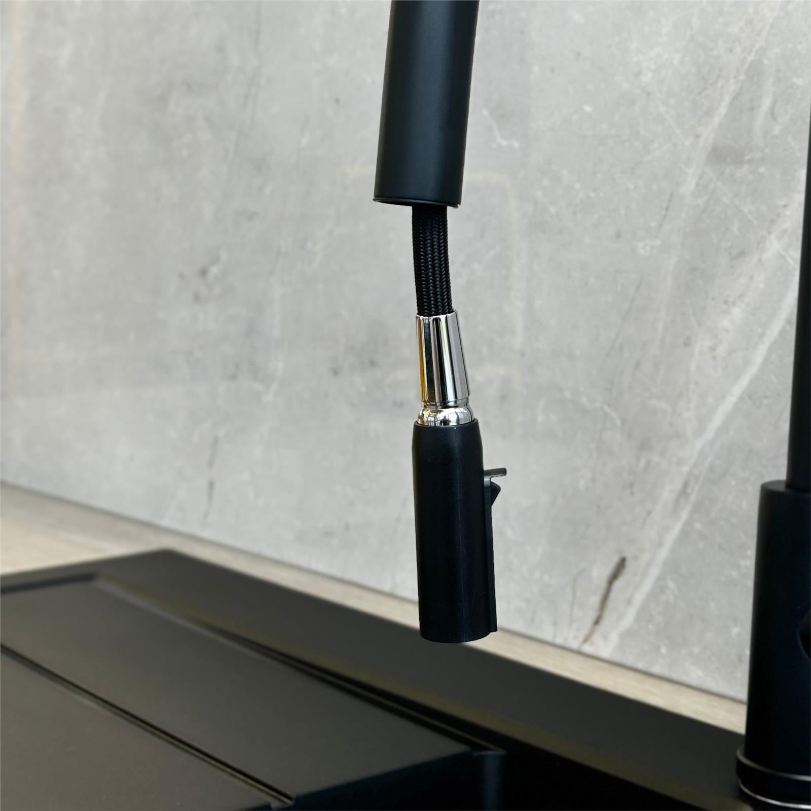 Liquida EPO11MB Single Lever Pull Out Mono Mixer Matt Black Kitchen Mixer Tap